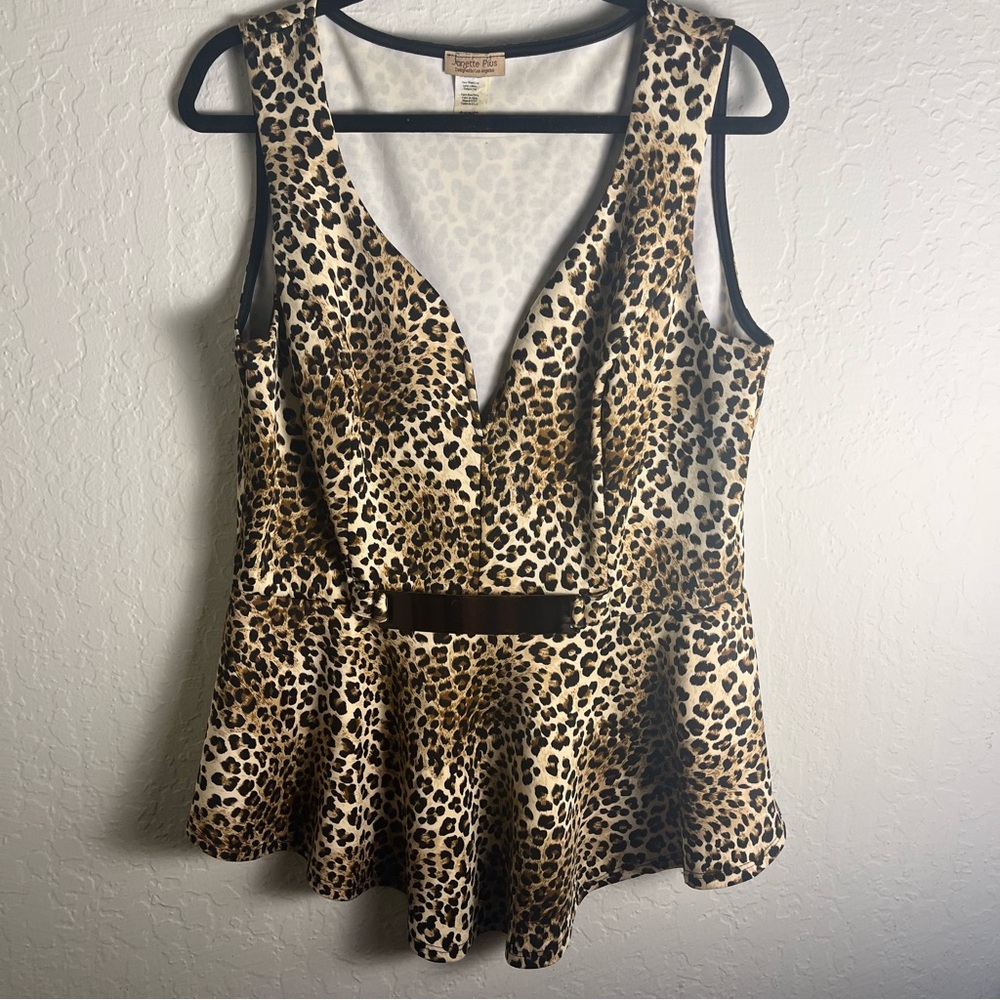 Janette Plus Brown Black Peplum Leopard Print Top